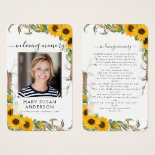 Sunflower Photo Funeral Memorial Prayer Card