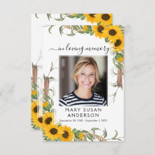 Sunflower Photo Funeral Memorial Prayer Card