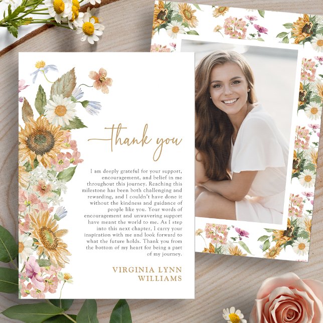Sunflower Photo Graduation Thank You Card (Sunflower Photo Graduation Thank You Card by Painted Paperie
)
