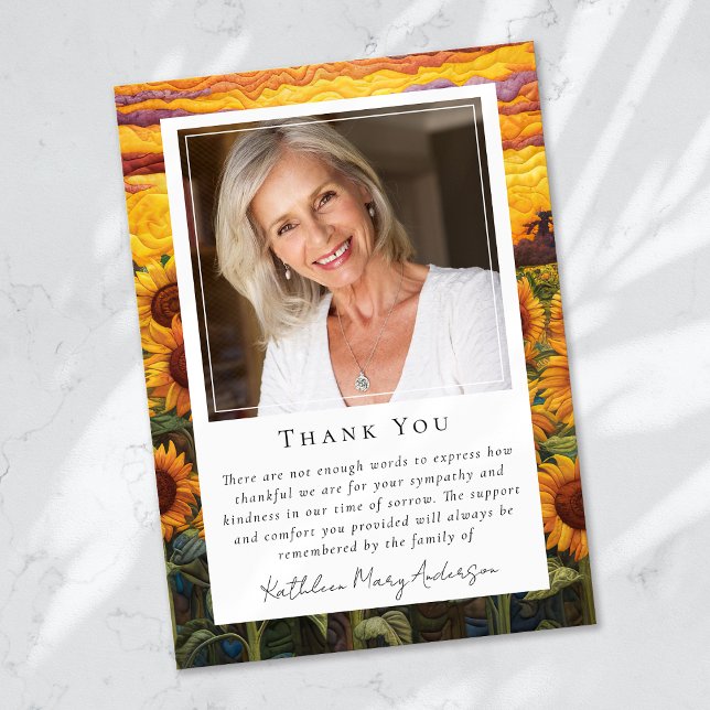 Sunflower Photo Keepsake Funeral Memorial Thank You Card (Creator Uploaded)