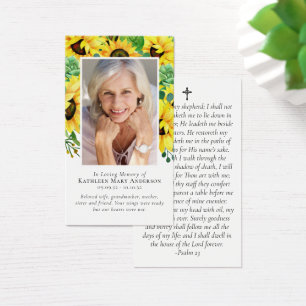 Sunflower Photo Memorial Prayer Card