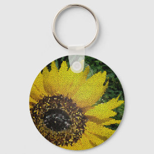 Sunflower Photo Mosaic Bright Yellow Flower Key Ring