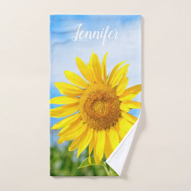 Sunflower Photo Personalised Name Hand Towel (Hand Towel)