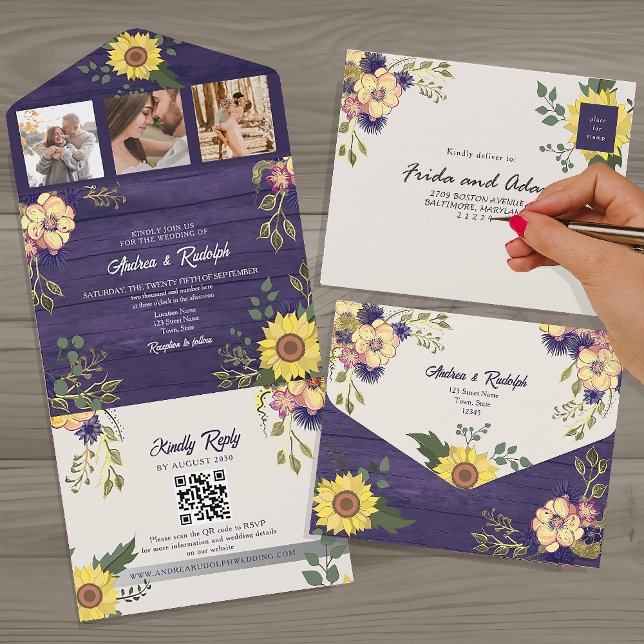 Sunflower Photo QR Code Wedding All In One Invitation (Creator Uploaded)