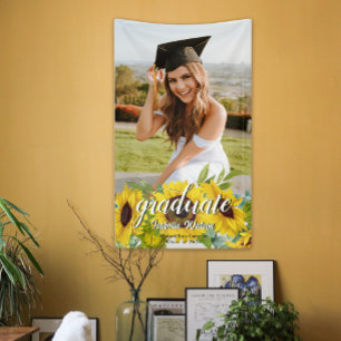Sunflower Photo Script Graduation Party Banner