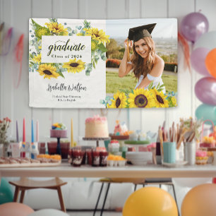 Sunflower Photo Script Graduation Welcome Party Banner