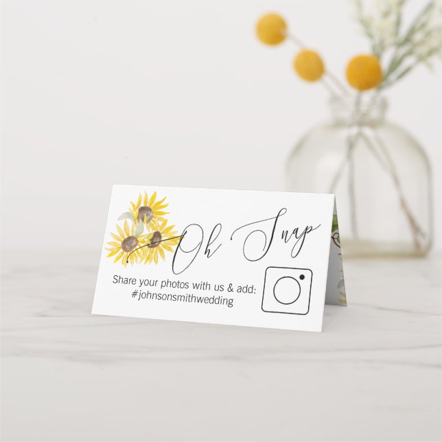Sunflower Photo Share Folded table card #hashtag (Back)