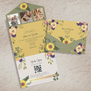 Sunflower Photo Wedding All In One Invitation