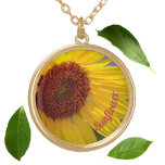 Sunflower Photographic Botanical Floral Gold Plated Necklace<br><div class="desc">This big bright yellow sunflower necklace is a beautiful way to carry your sunshine with you. Name your sunshine and personalise this beautiful  botanical flower necklace.

This is original floral photography by JLW_PHOTOGRAPHY</div>