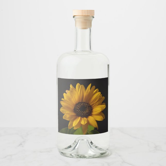 Sunflower photos on old spirit glass liquor bottle label (Front)