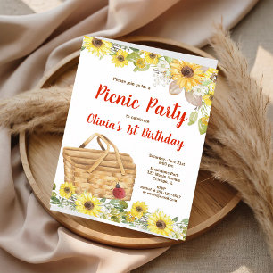 Sunflower Picnic Summer Birthday Girl Invitation