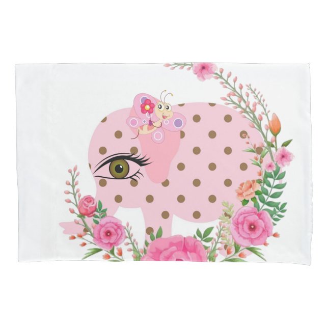 Sunflower Pillow Case, Floral Pink Elephant Pillowcase (Front)