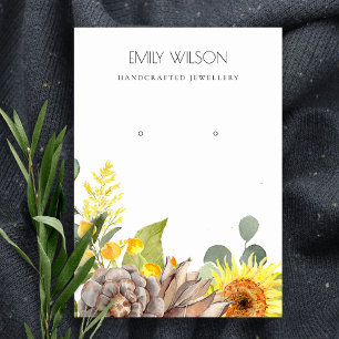 SUNFLOWER PINE CONE FLORAL EARRING DISPLAY LOGO BUSINESS CARD
