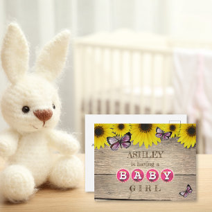 Sunflower Pink Baby Shower Invitation Girl Postcard