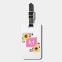 Sunflower Pink Botanical Watercolor Monogrammed