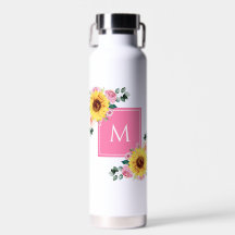 Sunflower Pink Botanical Watercolor Monogrammed