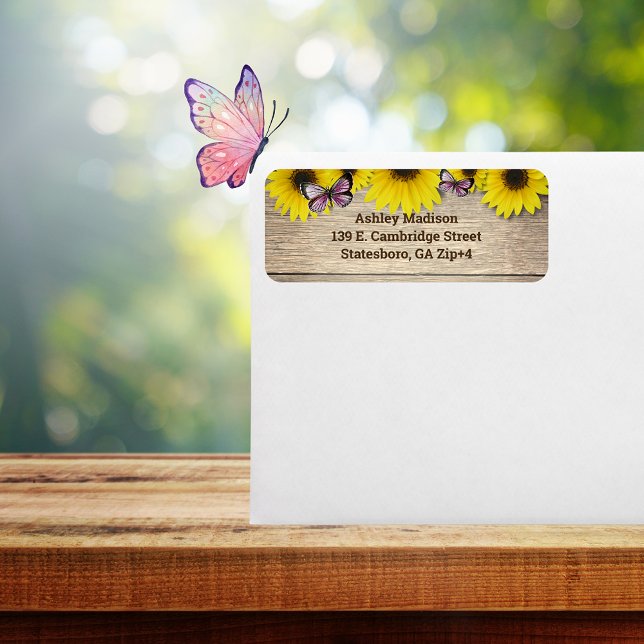 Sunflower Pink Butterflies Return Address (Creator Uploaded)
