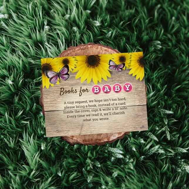 Sunflower Pink Butterfly Baby Shower Book Request Enclosure Card (Creator Uploaded)
