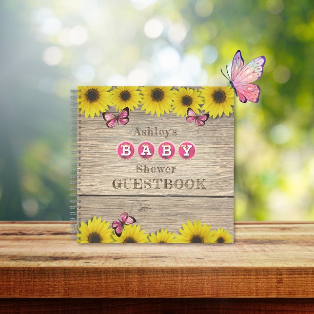 Sunflower Pink Butterfly Baby Shower Guest Book (Creator Uploaded)