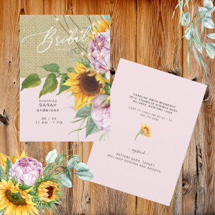 Sunflower Pink Floral Burlap Rustic Bridal Shower Invitation