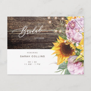 Sunflower & Pink Floral Rustic Bridal Shower Postcard