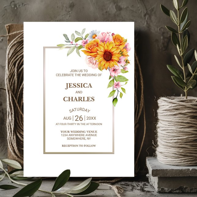 Sunflower Pink Floral Wedding Invitation (Creator Uploaded)