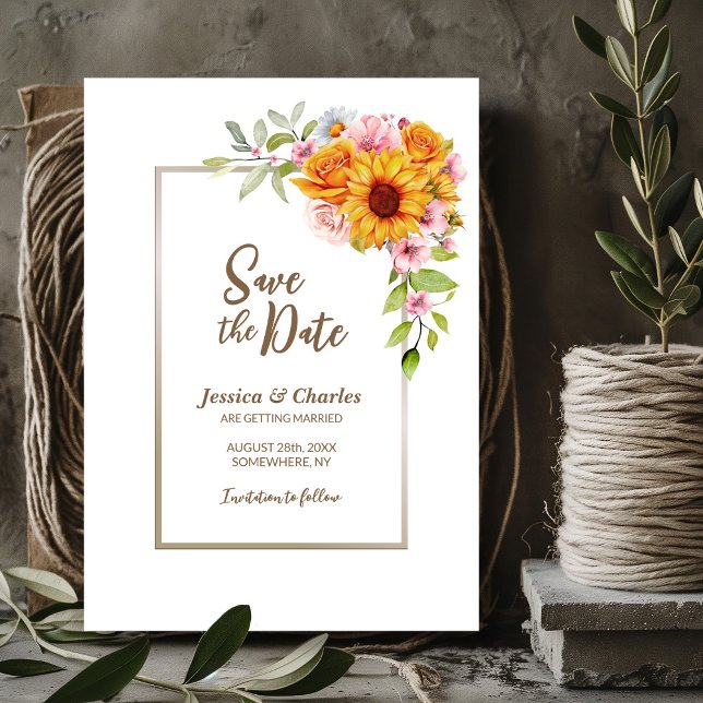 Sunflower Pink Floral Wedding Save The Date (Creator Uploaded)