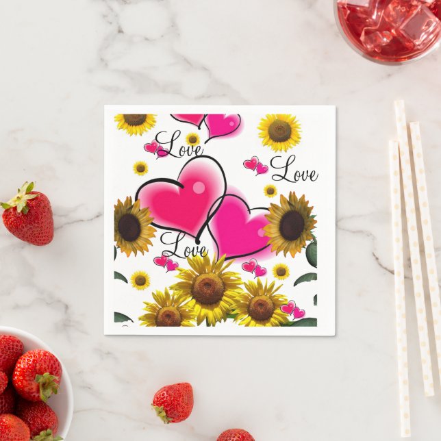 Sunflower Pink Hearts Paper Napkins (Insitu)