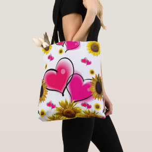 Sunflower Pink Hearts Tote Bag