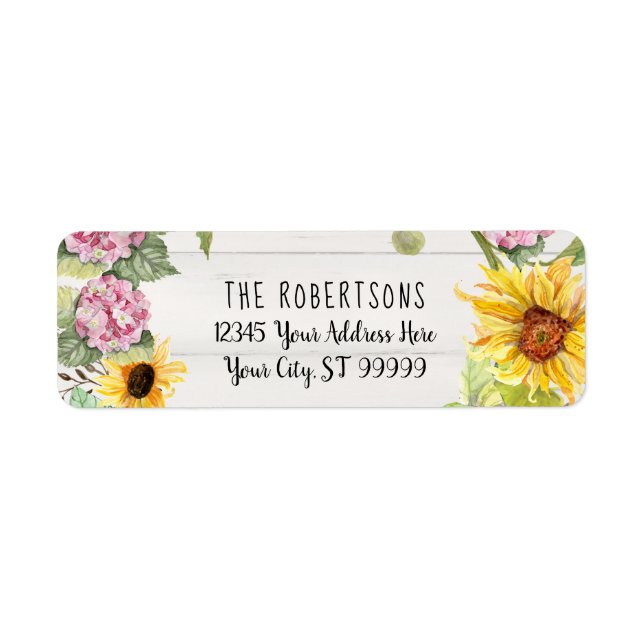 Sunflower Pink Hydrangea Floral | Return Address (Front)