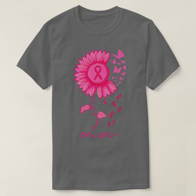 Sunflower Pink Ribbon Breast Cancer Awareness Warr T-Shirt (Design Front)