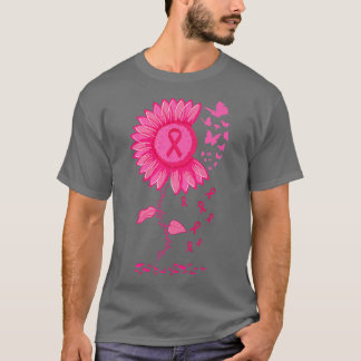 Sunflower Pink Ribbon Breast Cancer Awareness Warr T-Shirt