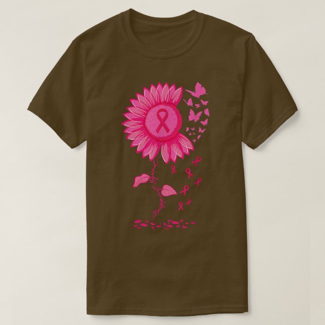 Sunflower Pink Ribbon Breast Cancer Awareness Warr T-Shirt (Design Front)