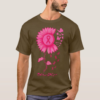 Sunflower Pink Ribbon Breast Cancer Awareness Warr T-Shirt