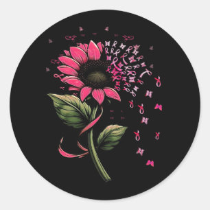 Sunflower Pink Ribbon Breast Cancer Awareness Wome Classic Round Sticker