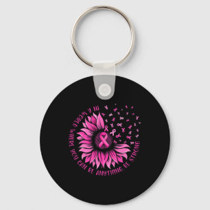 Sunflower Pink Ribbon Butterfly Breast Cancer Awar Key Ring