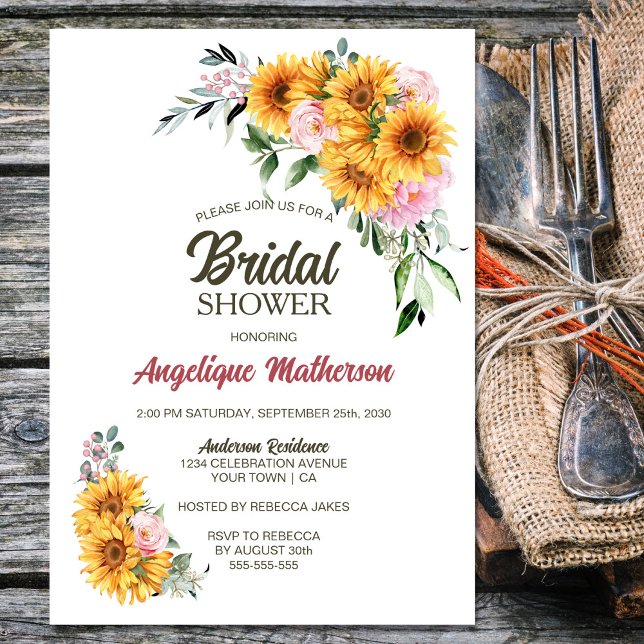 Sunflower Pink Rose Bridal Shower Invitation (Creator Uploaded)