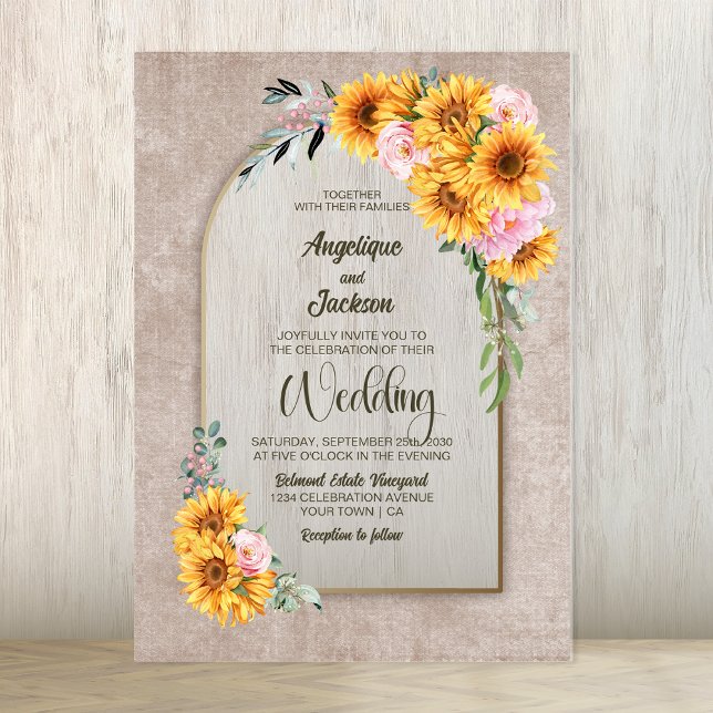 Sunflower Pink Rose Floral Arch Wedding Invitation (Creator Uploaded)