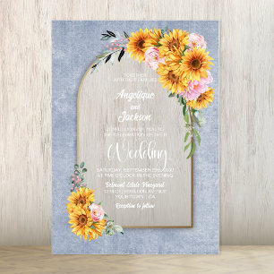 Sunflower Pink Rose Floral Arch Wedding Invitation