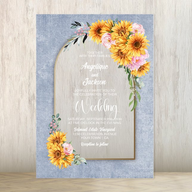 Sunflower Pink Rose Floral Arch Wedding Invitation (Creator Uploaded)