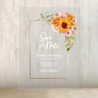 Sunflower Pink Rose Floral Wedding Save the Date