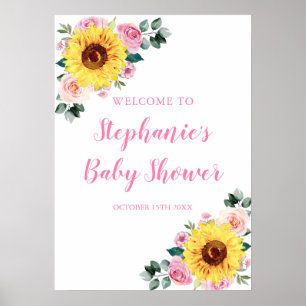Sunflower Pink Watercolor Floral Baby Shower Poster