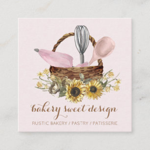Sunflower Pink Whisk Spoon Pastry Bag Bakery Chef Square Business Card