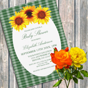 Sunflower Plaid Baby Shower Invitation