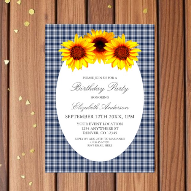 Sunflower Plaid Birthday Invitation (Creator Uploaded)