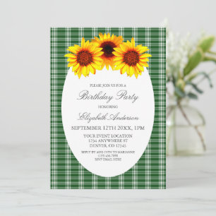 Sunflower Plaid Birthday Invitation
