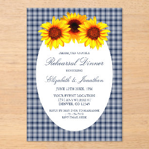 Sunflower Plaid Rehearsal Dinner Acrylic Invitations