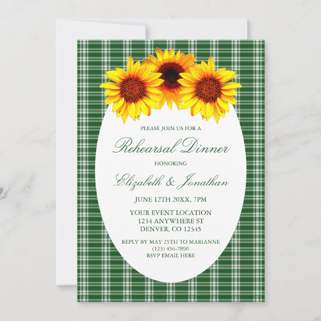 Sunflower Plaid Rehearsal Dinner Invitation (Front)