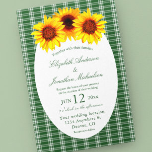 Sunflower Plaid Wedding Invitation