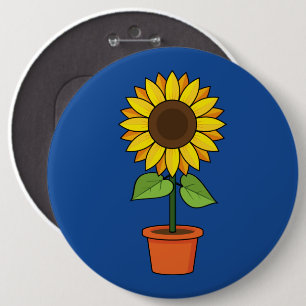 Sunflower Plant in a Pot 6 Cm Round Badge